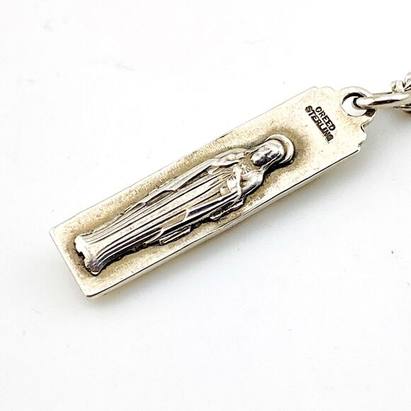 Sterling Silver Creed Pendant Necklace Modernist Double Sided 23.5" Chain - Picture 5 of 5